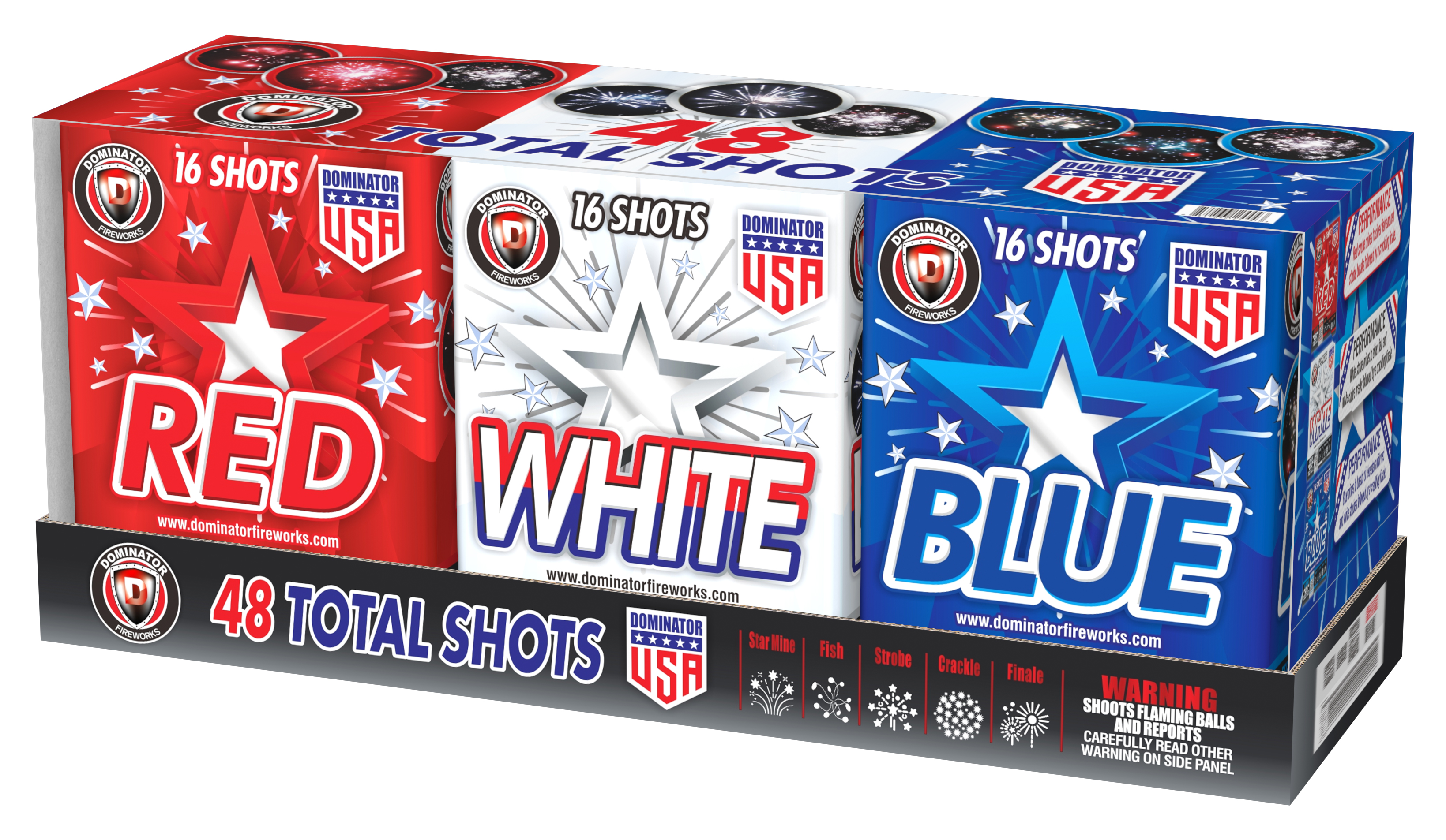 3 pack Red White and Blue 16 shots