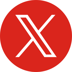 X logo in red circle.